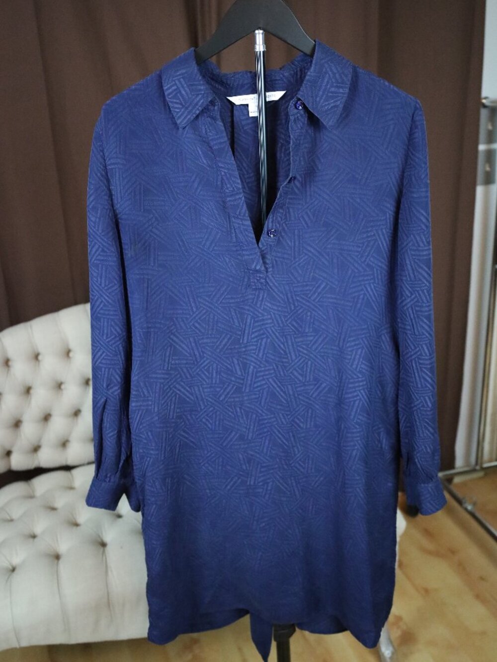 DVF Navy Geometric Shirt Dress • Size 6